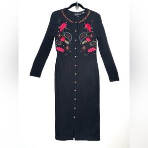 Vintage Boho Embroidered Sweater Maxi Dress Retro Countrycore Dark Fairycore